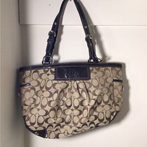 Coach Brown and Black Signature Shoulder Bag